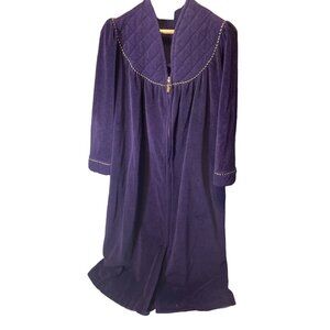 Vintage Vanity Fair Purple Full Zip Full Length Robe Gold Detail Sz M